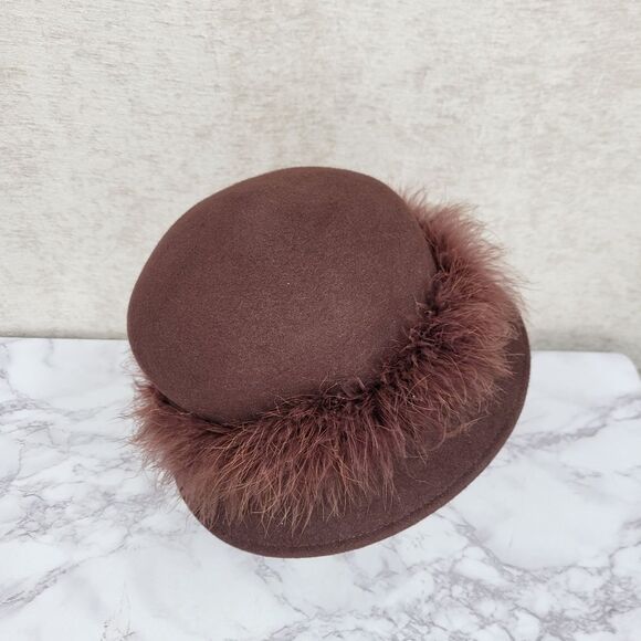 Arlington Hat Co Wool Chocolate Brown With feather band Bucket Hat Church Felt - Picture 13 of 16